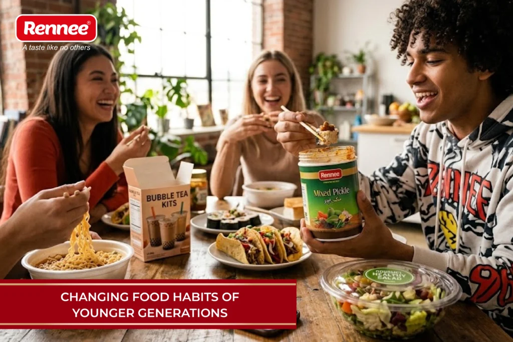 Younger generation in Pakistan enjoying modern food habits with flavorful pickles by Rennee Foods